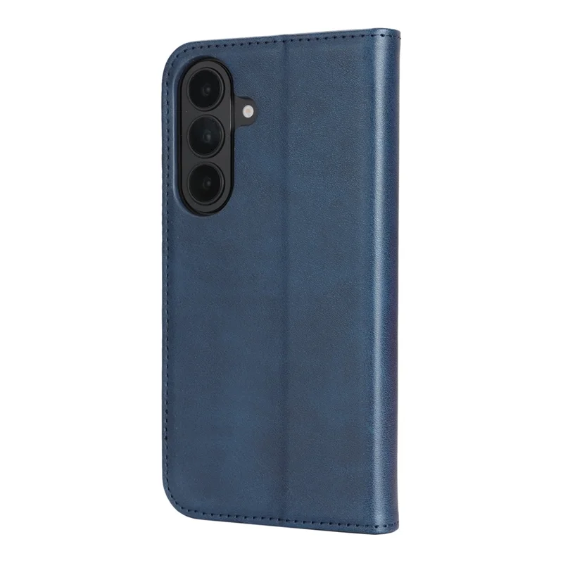 For Samsung Galaxy S26 Case PU Leather Calf Textured Magnetic Closing Smart Phone Cover - Dark Blue