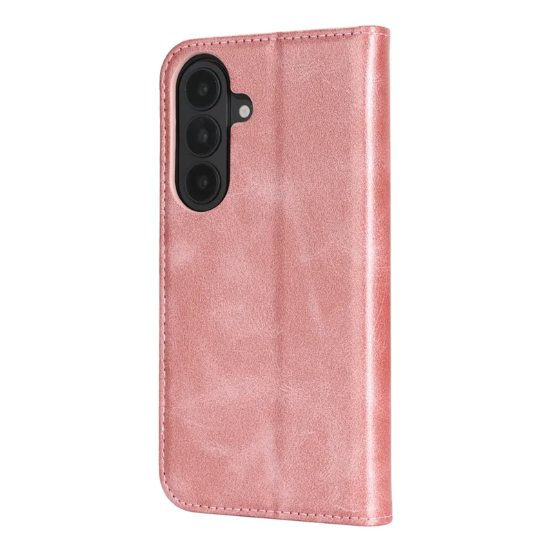 For Samsung Galaxy S26+ Case PU Leather Calf Textured Magnetic Closing Smart Phone Cover - Rose Gold