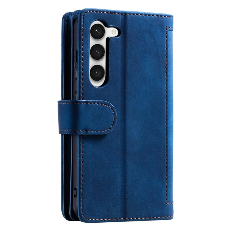 Anti-Fall Phone Case für Samsung Galaxy S23+ Stoßfeste Lederhülle mit Mehrfach-Kartenschlitz Telefonhülle mit Reißverschlusstasche/Trageriemen - Blau