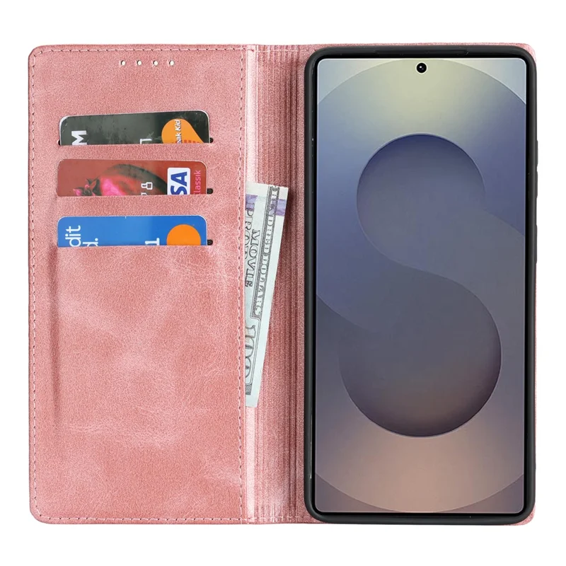 For Samsung Galaxy S26 Ultra Case PU Leather Calf Textured Magnetic Closing Smart Phone Cover - Rose Gold