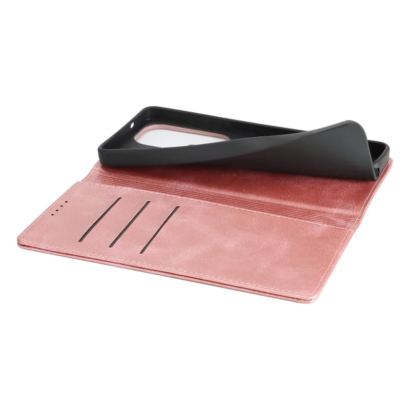 For Samsung Galaxy S26 Ultra Case PU Leather Calf Textured Magnetic Closing Smart Phone Cover - Rose Gold