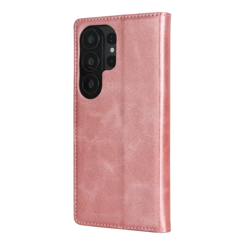 For Samsung Galaxy S26 Ultra Case PU Leather Calf Textured Magnetic Closing Smart Phone Cover - Rose Gold