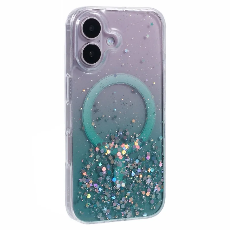 For iPhone 17 Magnetic Case Gradient Sparkle Epoxy TPU + Acrylic Phone Cover Compatible with MagSafe - Green