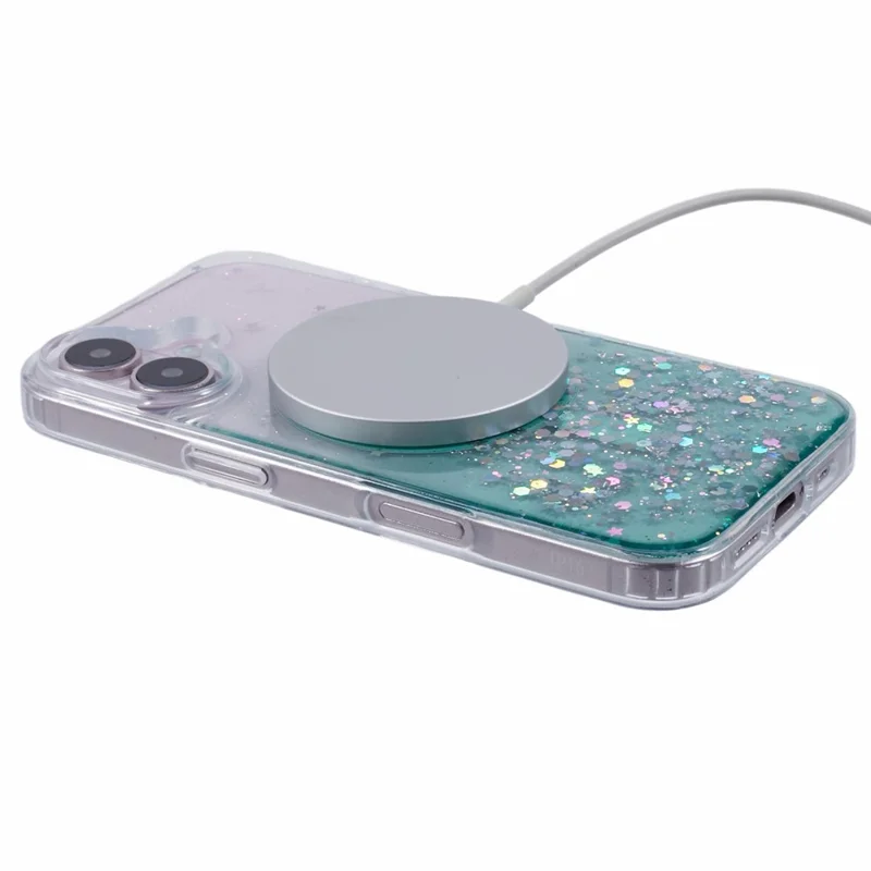For iPhone 17 Magnetic Case Gradient Sparkle Epoxy TPU + Acrylic Phone Cover Compatible with MagSafe - Green