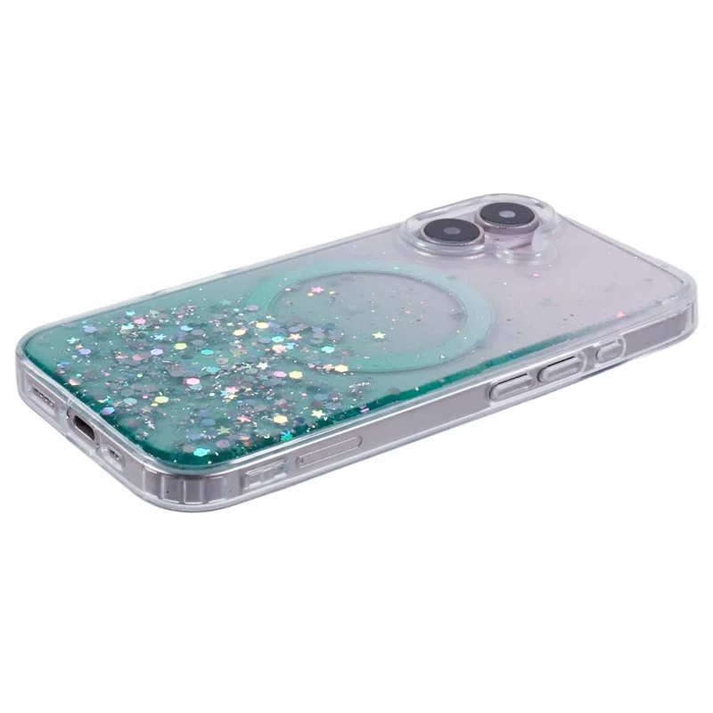 For iPhone 17 Magnetic Case Gradient Sparkle Epoxy TPU + Acrylic Phone Cover Compatible with MagSafe - Green