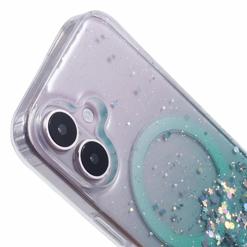 For iPhone 17 Magnetic Case Gradient Sparkle Epoxy TPU + Acrylic Phone Cover Compatible with MagSafe - Green