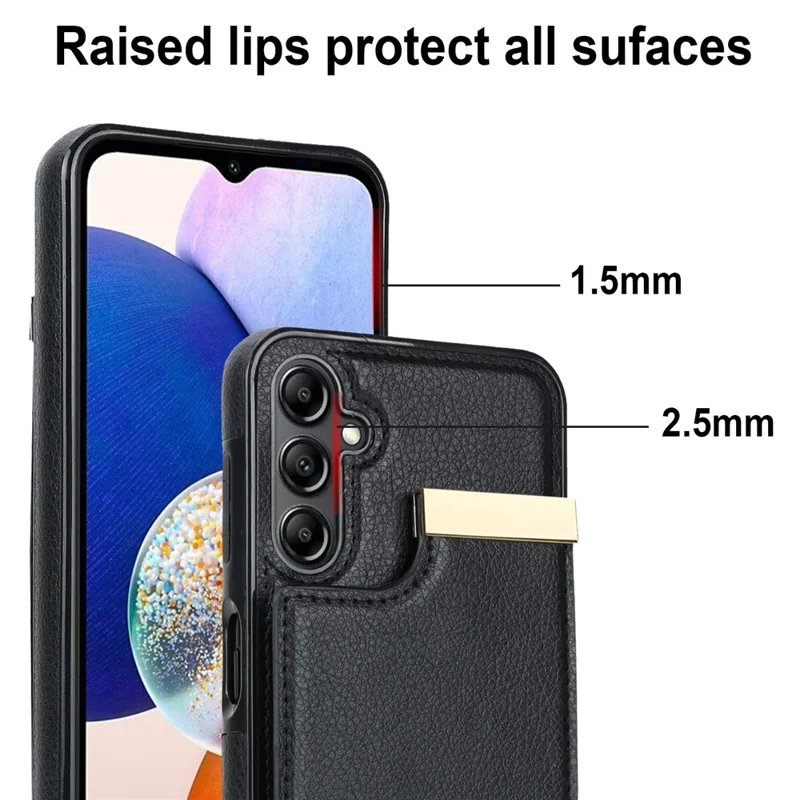 For Samsung Galaxy S26 Case TPU + PU Leather Hardware Decor Phone Cover with Card Holder - Black - 6