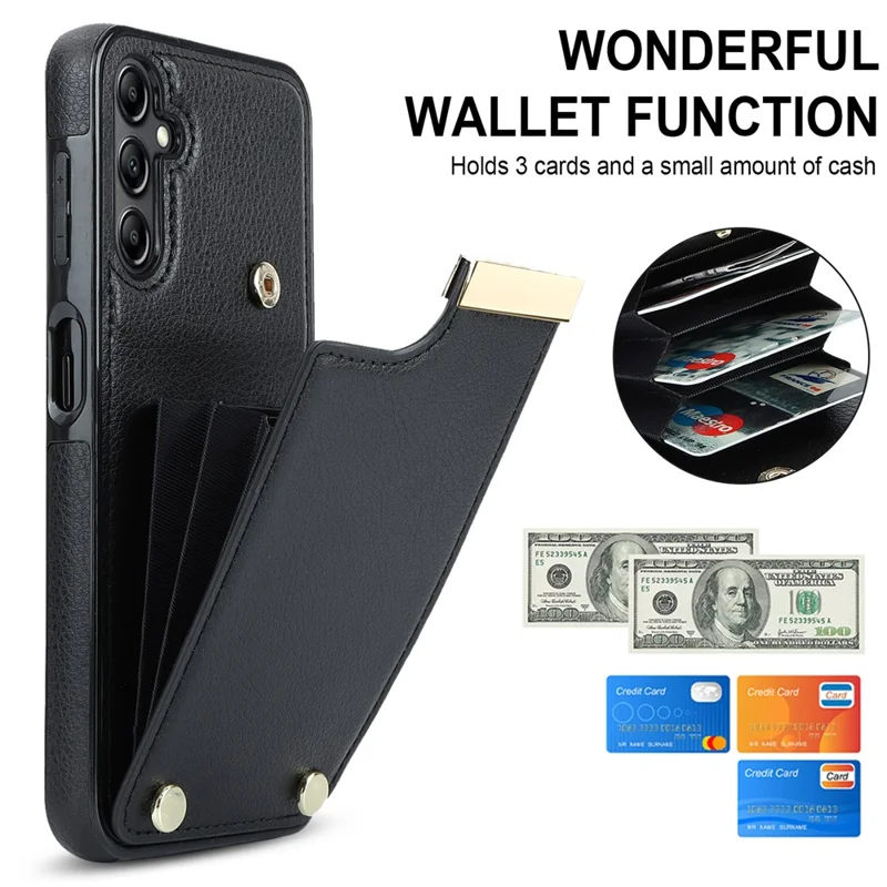 For Samsung Galaxy S26 Case TPU + PU Leather Hardware Decor Phone Cover with Card Holder - Black - 7