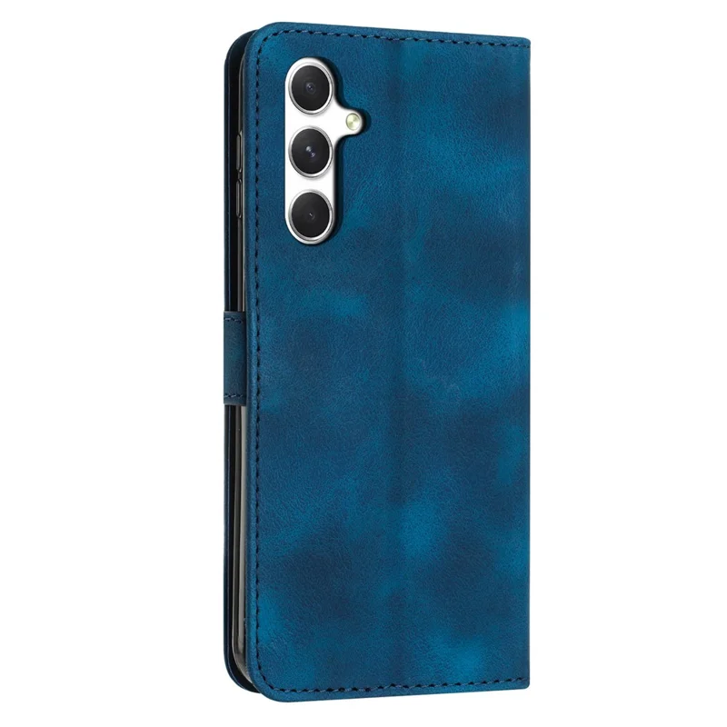 For Samsung Galaxy A37 5G Leather Case Imprinted Triangle Phone Cover with Hand Strap - Blue