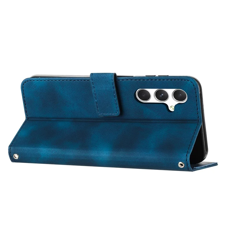For Samsung Galaxy A37 5G Leather Case Imprinted Triangle Phone Cover with Hand Strap - Blue