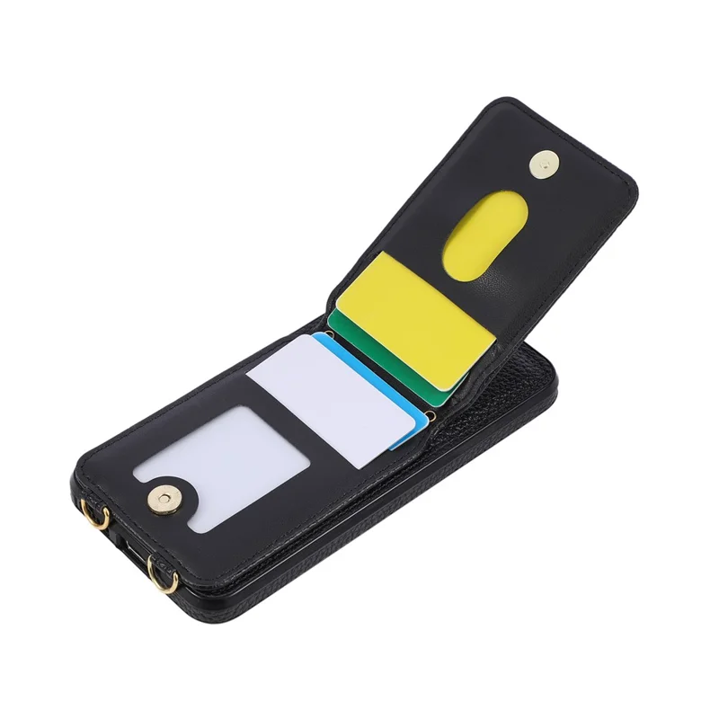 For Samsung Galaxy S26 Case Vertical Flip PU Leather TPU PC Phone Cover with Ring Holder and Shoulder Strap - Black