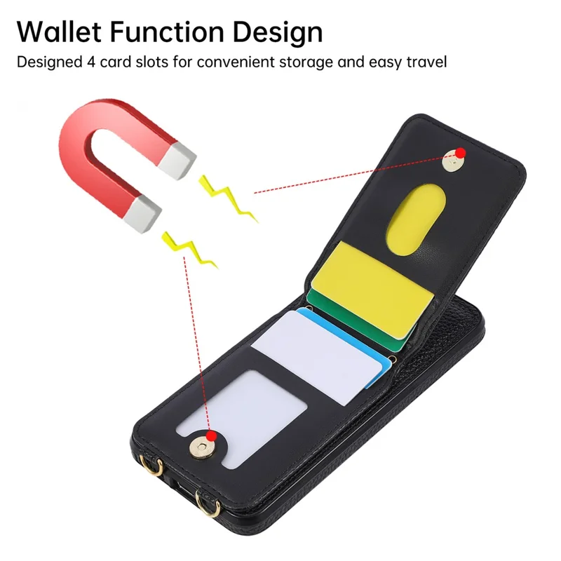 For Samsung Galaxy A37 5G Case Vertical Flip PU Leather TPU PC Phone Cover with Ring Holder and Shoulder Strap - Black