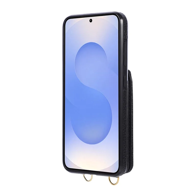 For Samsung Galaxy A57 5G Case Vertical Flip PU Leather TPU PC Phone Cover with Ring Holder and Shoulder Strap - Black