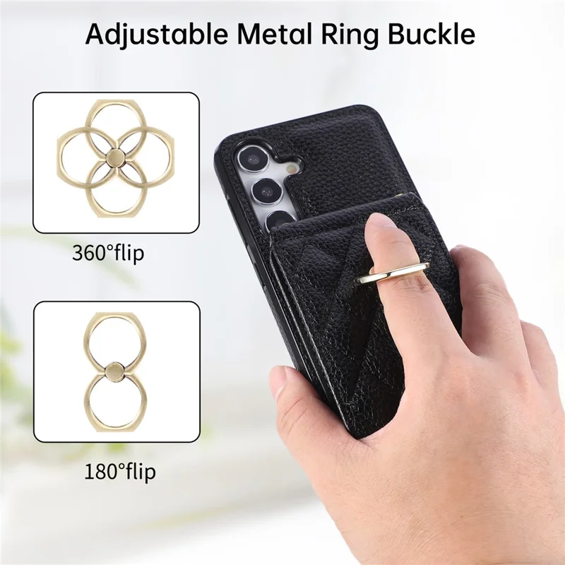 For Samsung Galaxy A57 5G Case Vertical Flip PU Leather TPU PC Phone Cover with Ring Holder and Shoulder Strap - Black