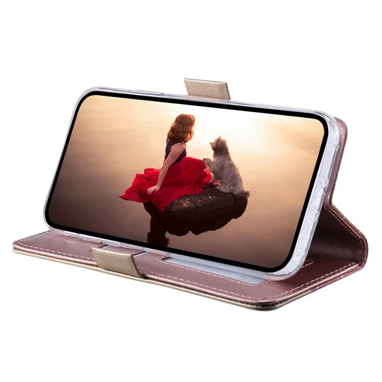 For Samsung Galaxy S23 PU Leather Shockproof Case Zipper Wallet Phone Case Lace Flower Pattern Phone Stand Cover with Bowknot Wrist Strap - Rose Gold