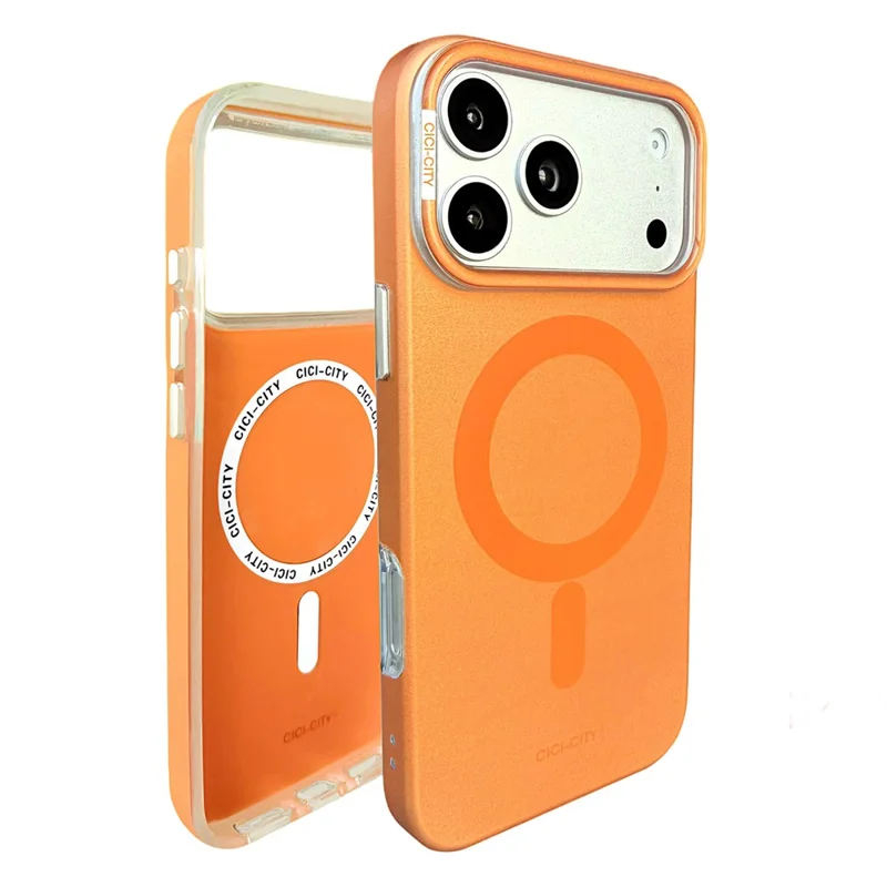 CICI-CITY For iPhone 17 Pro Max Magnetic Phone Case with Detachable Metal Camera Frame PC Hard Cover - Orange