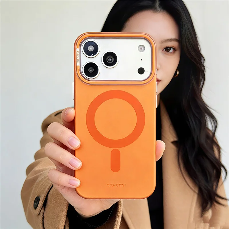CICI-CITY For iPhone 17 Pro Max Magnetic Phone Case with Detachable Metal Camera Frame PC Hard Cover - Orange