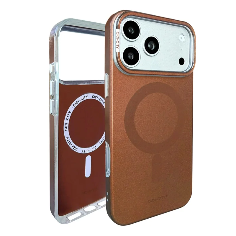 CICI-CITY For iPhone 17 Pro Max Magnetic Phone Case with Detachable Metal Camera Frame PC Hard Cover - Coffee