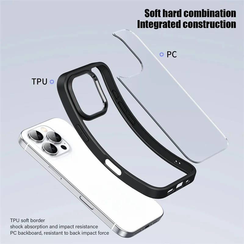 Bulk Purchasing For iPhone 16 Pro Max Case Hard PC + Soft TPU Shockproof Phone Back Cover - Black