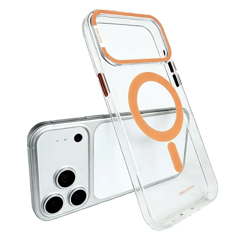 CICI-CITY For iPhone 17 Pro Magnetic Clear Case IMD Hard PC Phone Back Cover Compatible with MagSafe - Orange