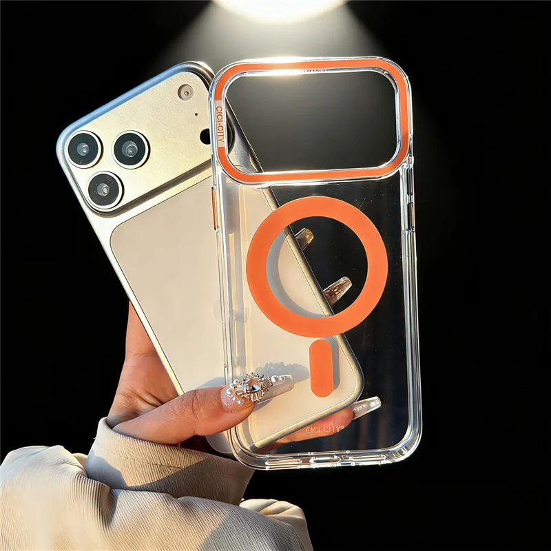 CICI-CITY For iPhone 17 Pro Magnetic Clear Case IMD Hard PC Phone Back Cover Compatible with MagSafe - Orange