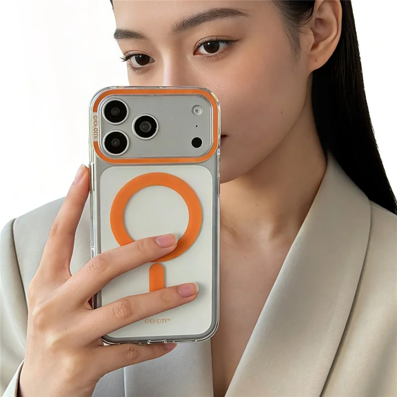 CICI-CITY For iPhone 17 Pro Magnetic Clear Case IMD Hard PC Phone Back Cover Compatible with MagSafe - Orange