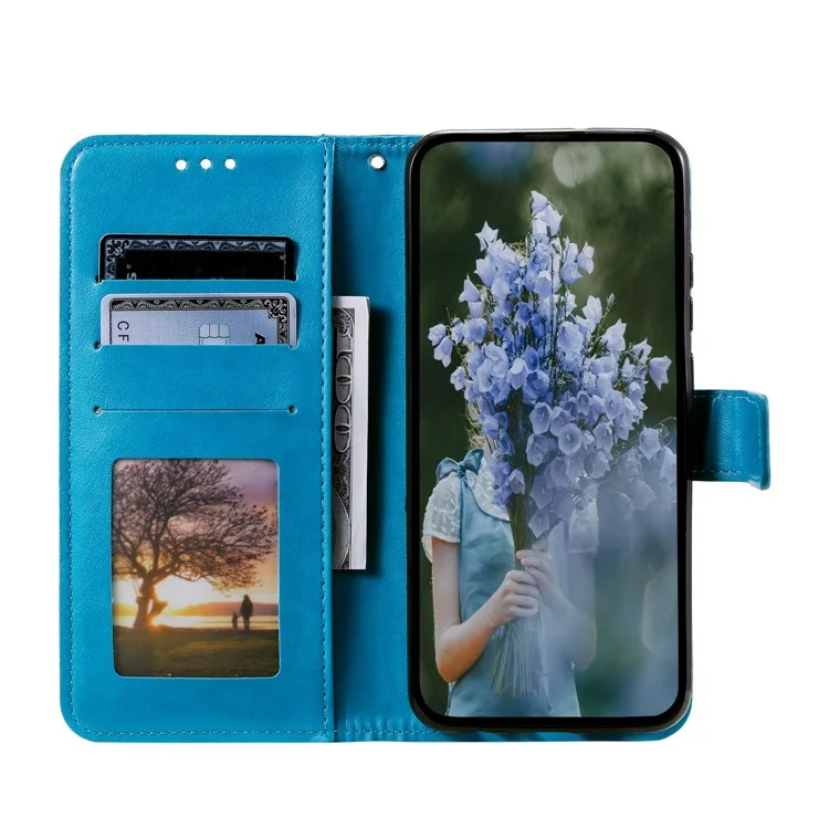 Custodia in pelle PU con stampa Mandala per Oppo A17 4G / A17k 4G, Flip Stand con chiusura magnetica e protezione a portafoglio - Blu