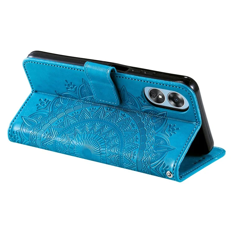 Custodia in pelle PU con stampa Mandala per Oppo A17 4G / A17k 4G, Flip Stand con chiusura magnetica e protezione a portafoglio - Blu