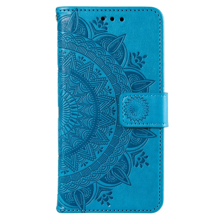 Custodia in pelle PU con stampa Mandala per Oppo A17 4G / A17k 4G, Flip Stand con chiusura magnetica e protezione a portafoglio - Blu