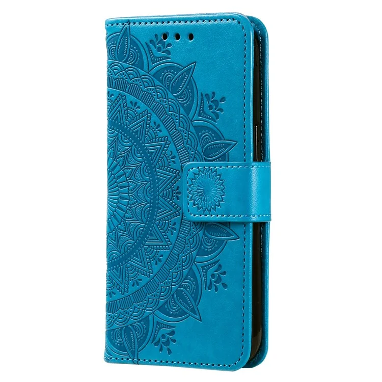 Custodia in pelle PU con stampa Mandala per Oppo A17 4G / A17k 4G, Flip Stand con chiusura magnetica e protezione a portafoglio - Blu