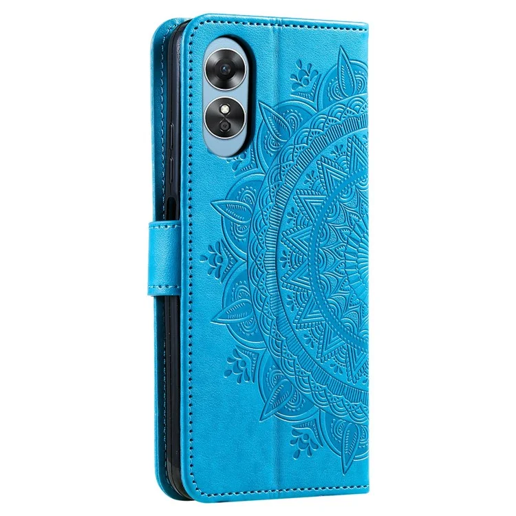 Custodia in pelle PU con stampa Mandala per Oppo A17 4G / A17k 4G, Flip Stand con chiusura magnetica e protezione a portafoglio - Blu