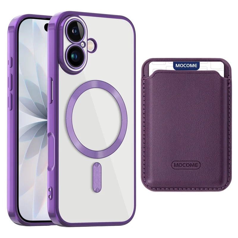 For iPhone 17 Case Compatible with MagSafe TPU + PC Mobile Cover with Card Bag - Purple