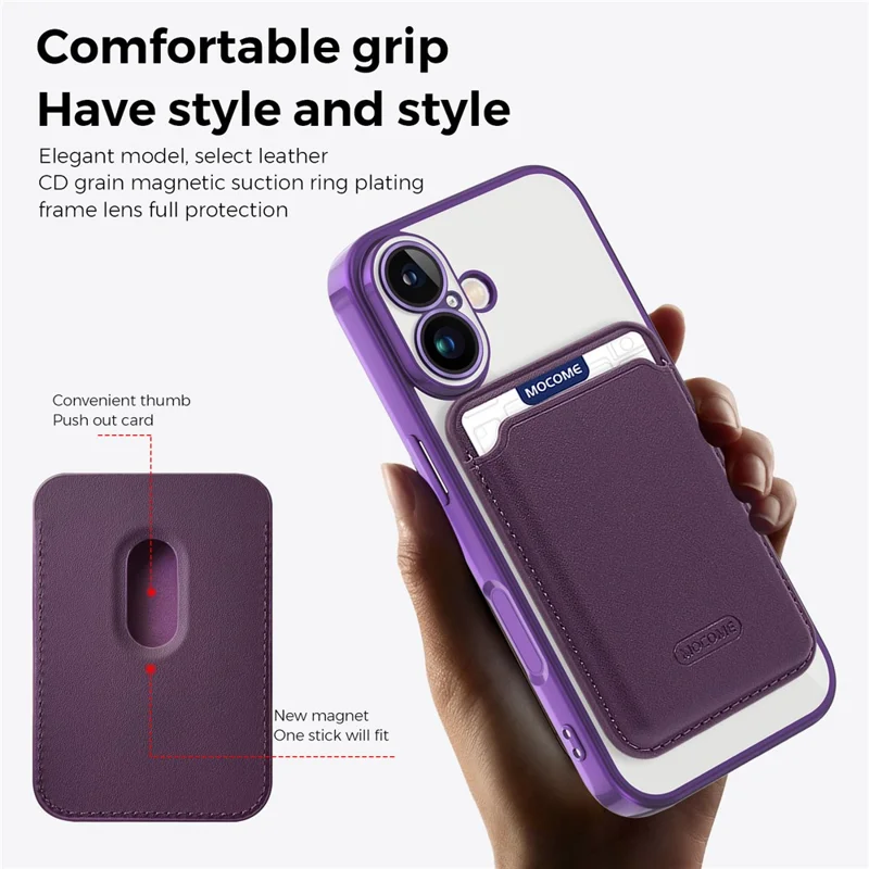 For iPhone 17 Case Compatible with MagSafe TPU + PC Mobile Cover with Card Bag - Purple