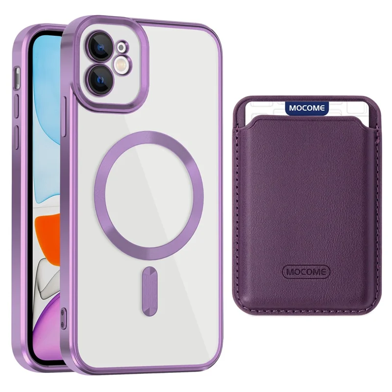 For iPhone 11 Magnetic Phone Case TPU + PC Mobile Cover with Card Bag - Purple