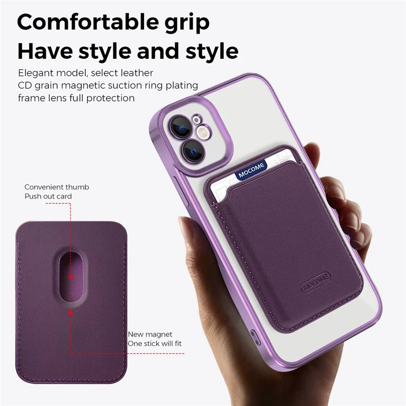 For iPhone 11 Magnetic Phone Case TPU + PC Mobile Cover with Card Bag - Purple