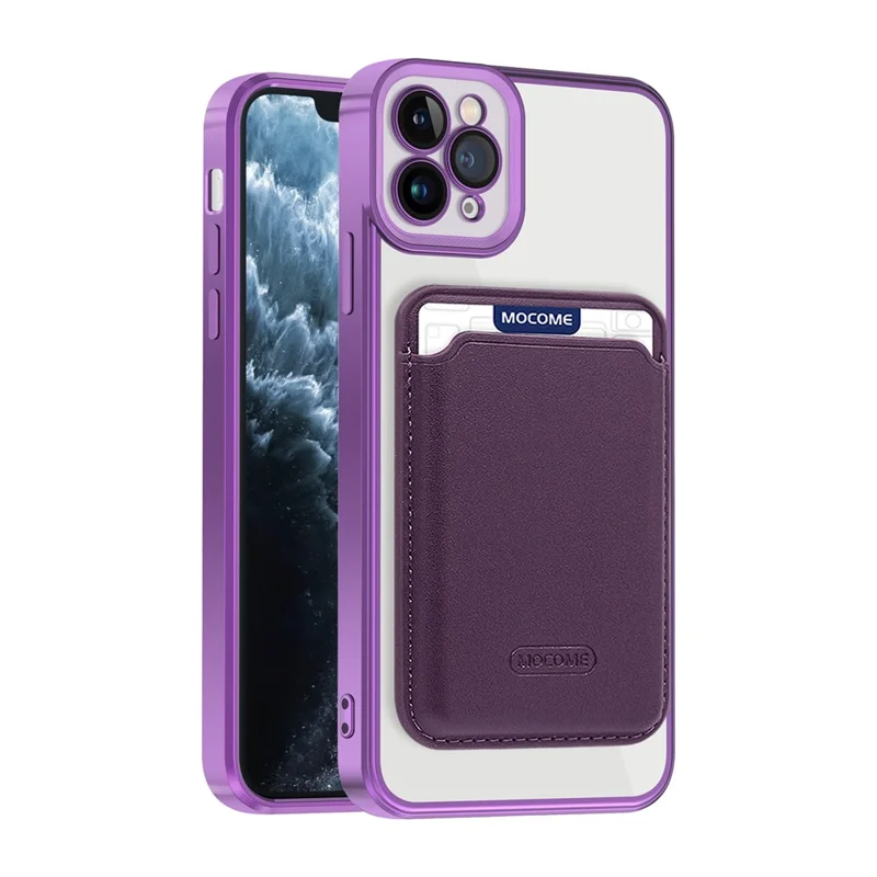For iPhone 11 Pro Max Magnetic Phone Case TPU + PC Mobile Cover with Card Bag - Purple