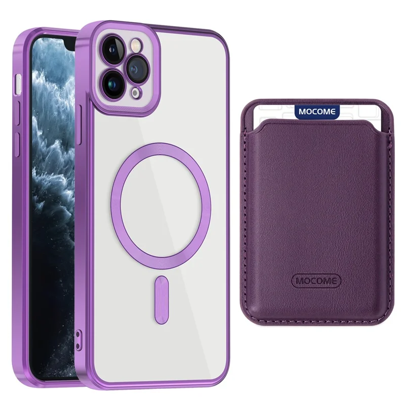 For iPhone 11 Pro Max Magnetic Phone Case TPU + PC Mobile Cover with Card Bag - Purple