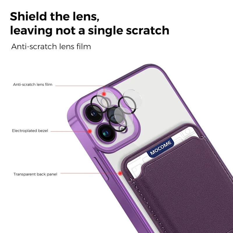 For iPhone 11 Pro Max Magnetic Phone Case TPU + PC Mobile Cover with Card Bag - Purple