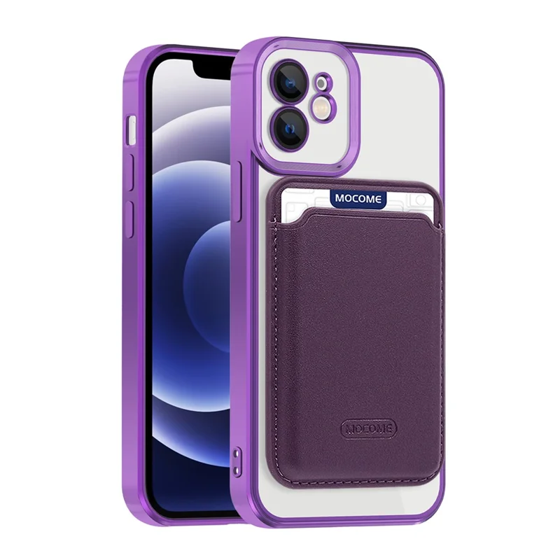 For iPhone 12 Case Compatible with MagSafe TPU + PC Mobile Cover with Card Bag - Purple