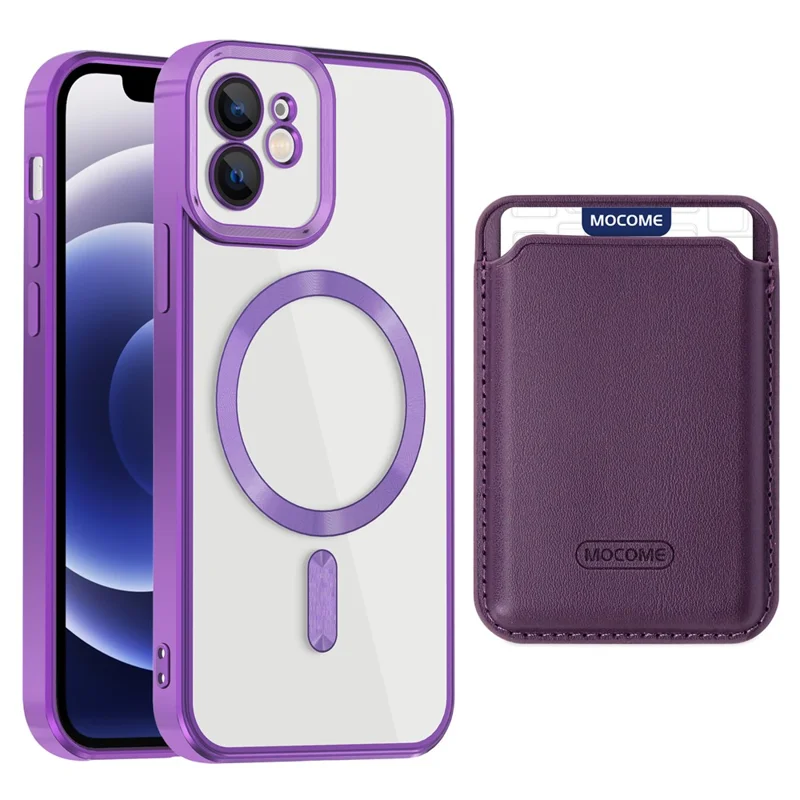 For iPhone 12 Case Compatible with MagSafe TPU + PC Mobile Cover with Card Bag - Purple