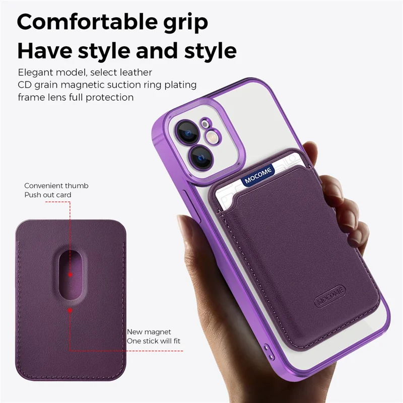For iPhone 12 Case Compatible with MagSafe TPU + PC Mobile Cover with Card Bag - Purple