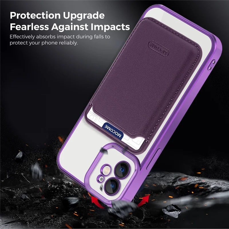 For iPhone 12 Case Compatible with MagSafe TPU + PC Mobile Cover with Card Bag - Purple