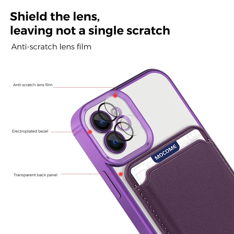 For iPhone 12 Case Compatible with MagSafe TPU + PC Mobile Cover with Card Bag - Purple