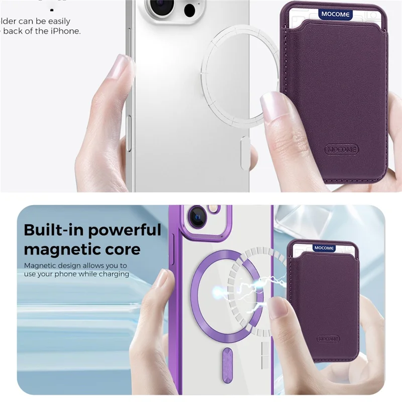 For iPhone 12 Case Compatible with MagSafe TPU + PC Mobile Cover with Card Bag - Purple