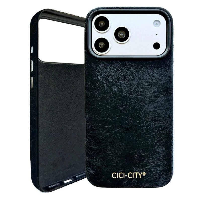 CICI-CITY For iPhone 17 Pro Max Magnetic Phone Case Velvet Texture IMD PC PU Back Cover - Black