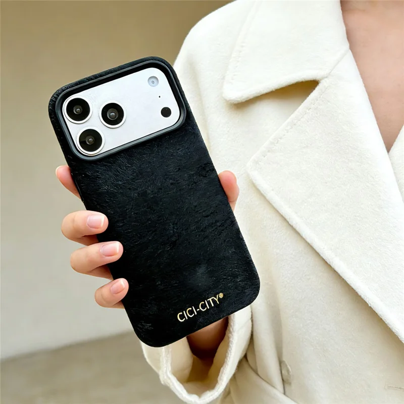 CICI-CITY For iPhone 17 Pro Max Magnetic Phone Case Velvet Texture IMD PC PU Back Cover - Black