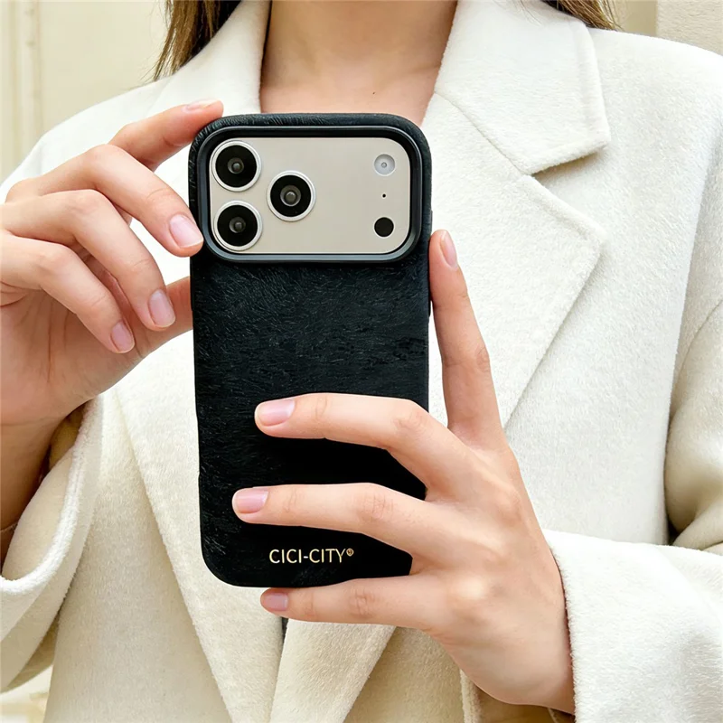 CICI-CITY For iPhone 17 Pro Max Magnetic Phone Case Velvet Texture IMD PC PU Back Cover - Black