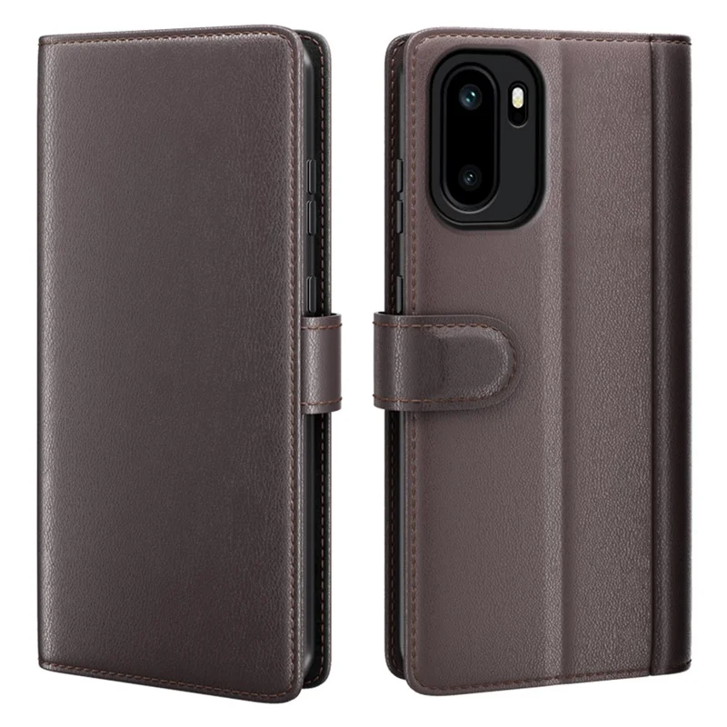 AMORUS For OnePlus Ace 6 5G Stand Cases Calf Texture Genuine Split Leather Wallet Phone Cover - Brown
