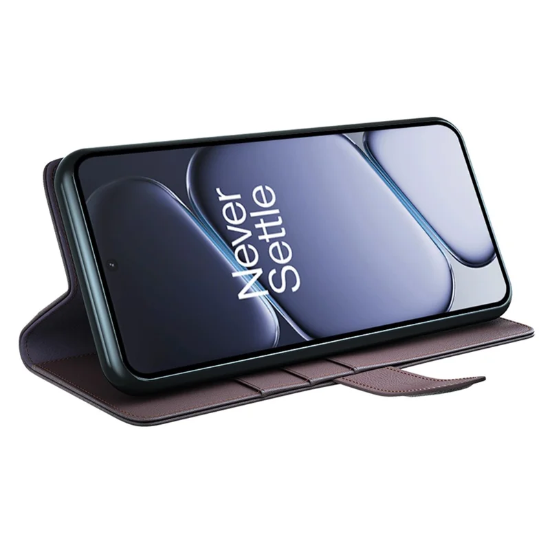 AMORUS For OnePlus Ace 6 5G Stand Cases Calf Texture Genuine Split Leather Wallet Phone Cover - Brown