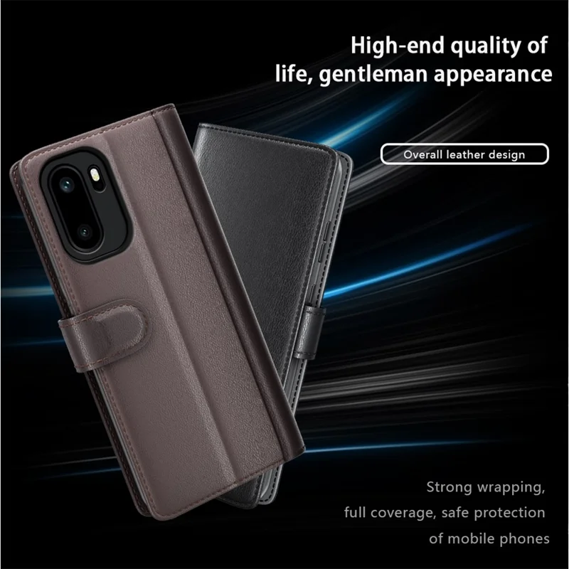 AMORUS For OnePlus Ace 6 5G Stand Cases Calf Texture Genuine Split Leather Wallet Phone Cover - Brown